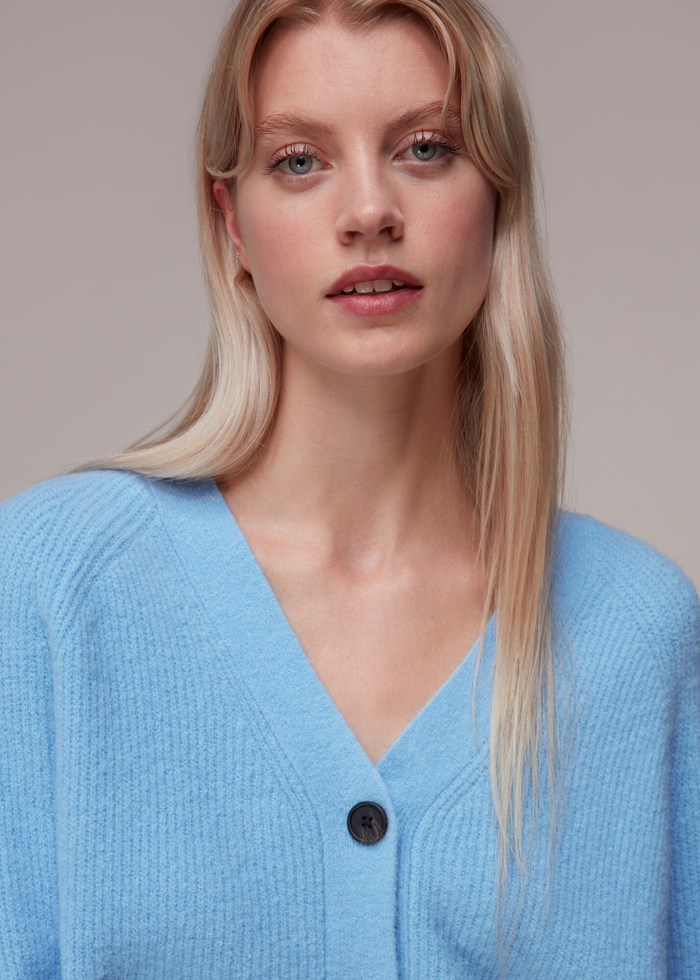 Pale Blue Skye Ribbed Cardigan WHISTLES
