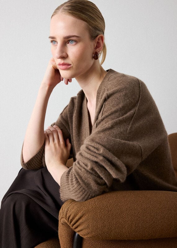 Neutral Cashmere Button Cardigan