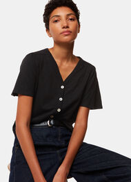 Maeve V Neck Button Front Tee