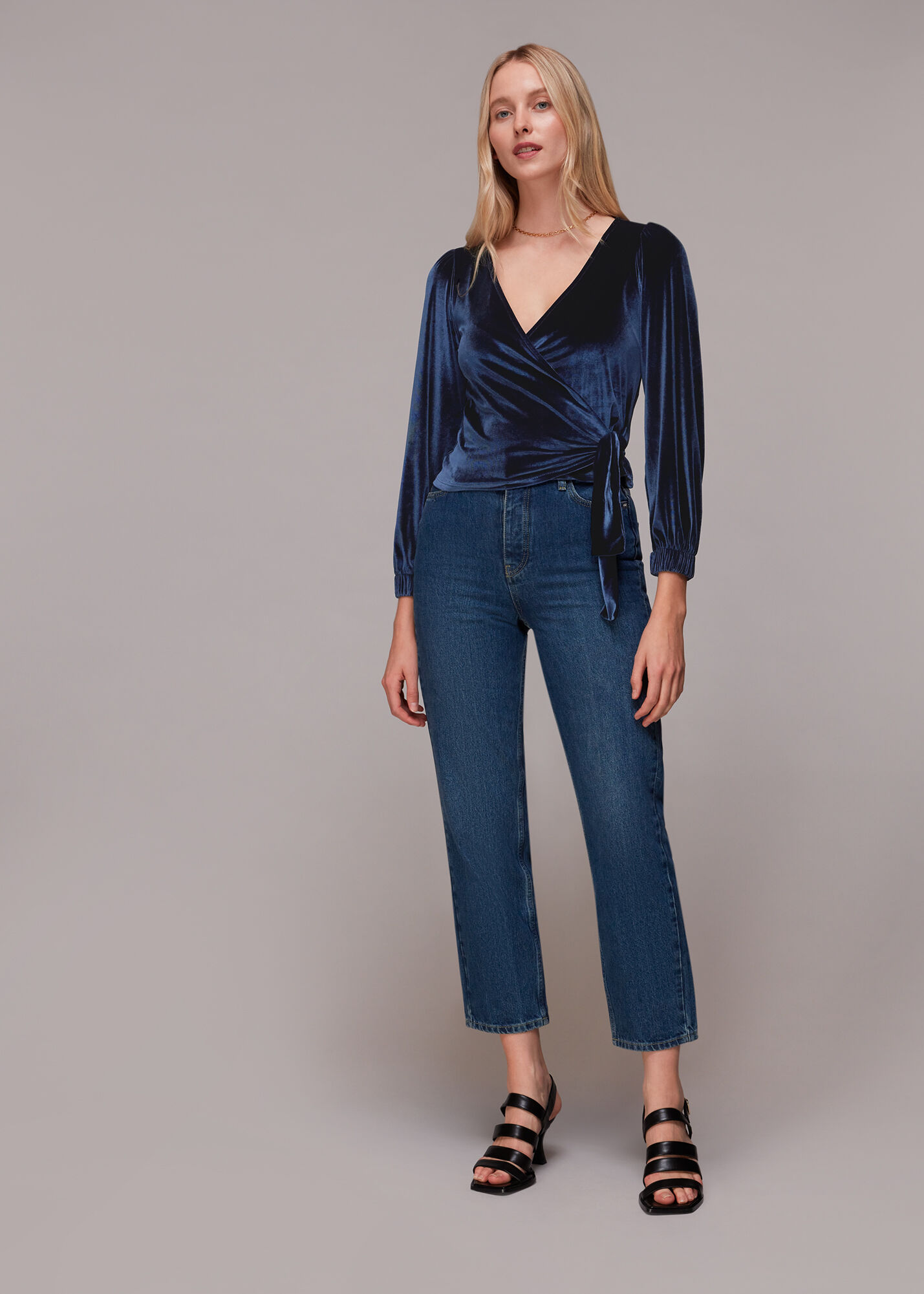 Whistles blue velvet jumpsuit outlet