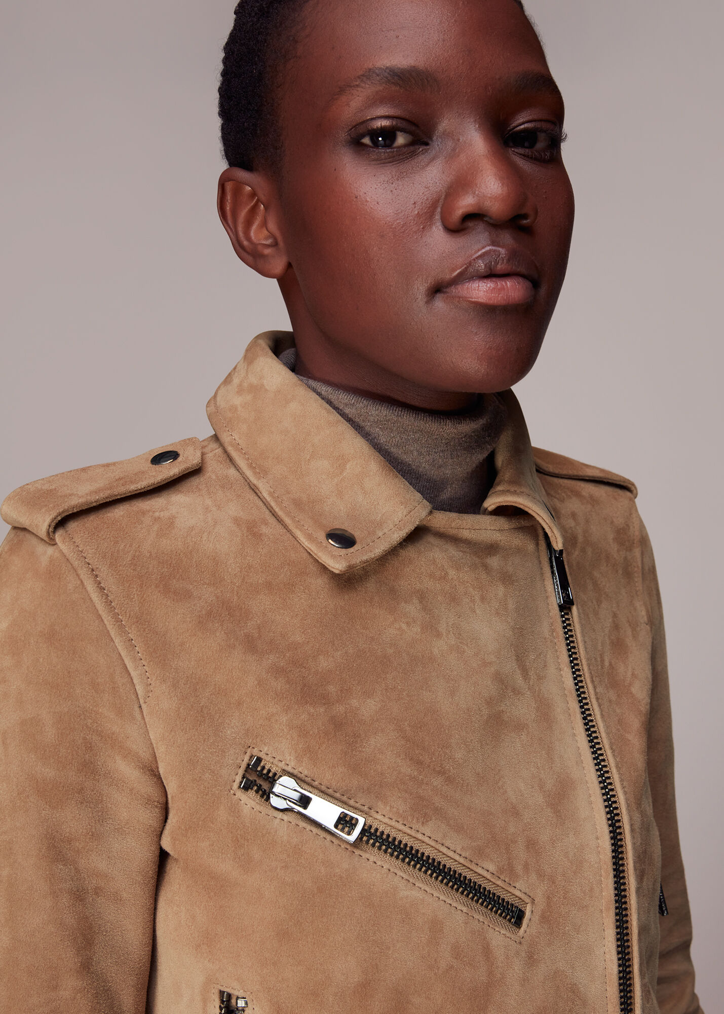 Tan Suede Agnes Leather Jacket WHISTLES