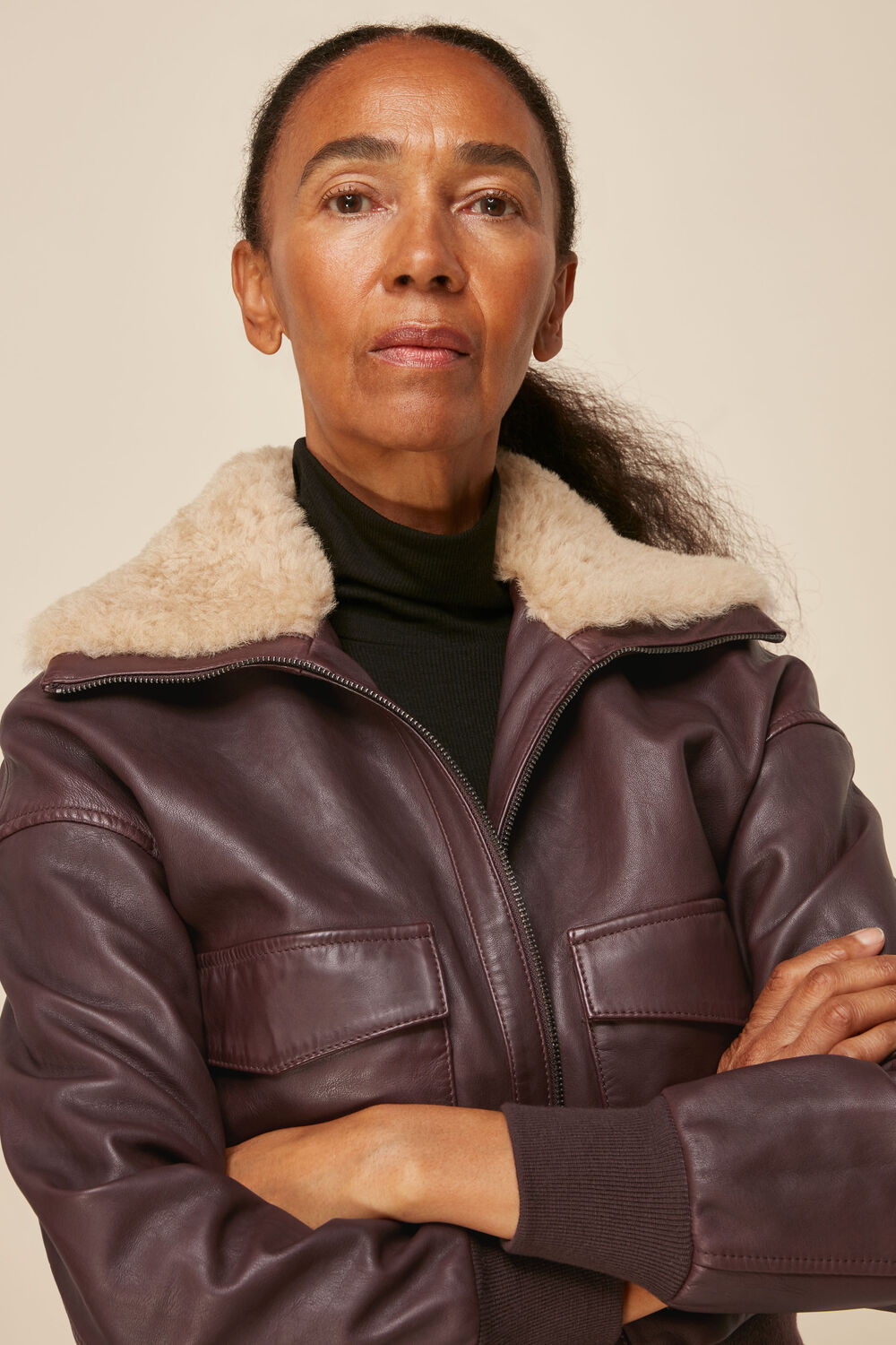 Shearling Collar Bomber Jacket
