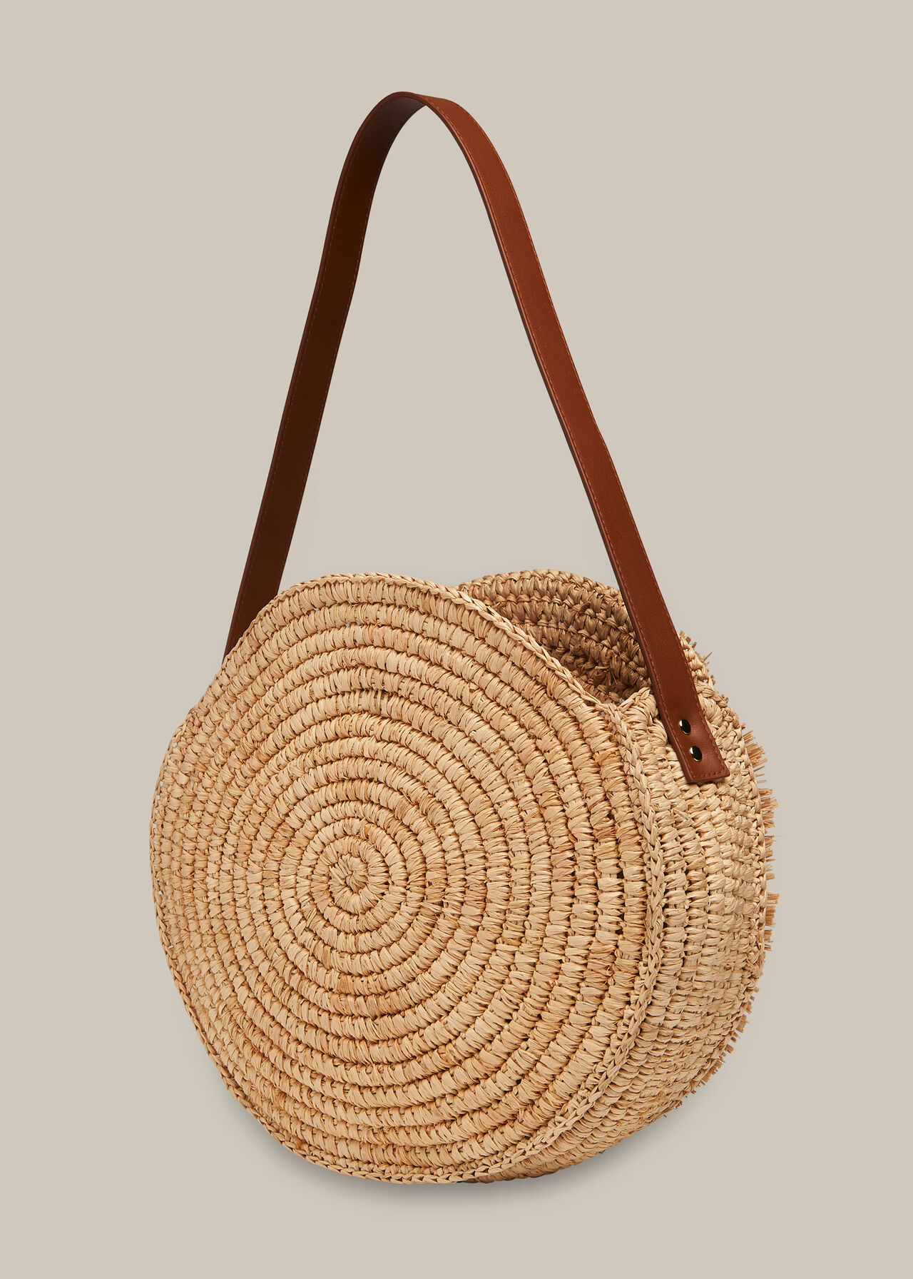 Lottie Round Straw Fringe Tote Neutral