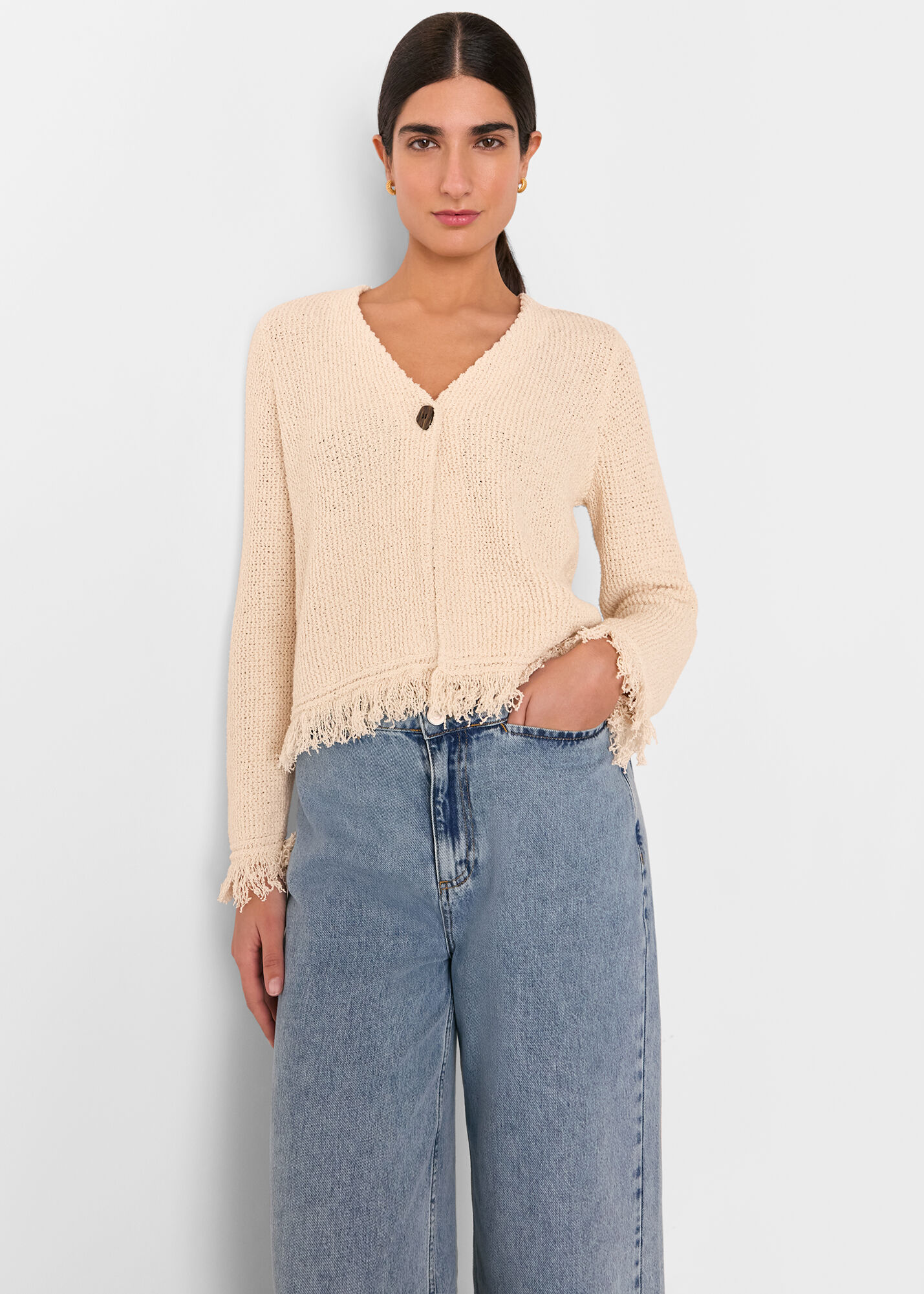 トップス Eaphi FRINGE KNIT CARDIGAN ivory Aspen Fringe Cardigan Cream – Aseye Studio