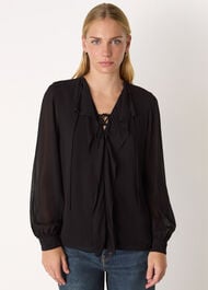 Sheer V Neck Frill Blouse