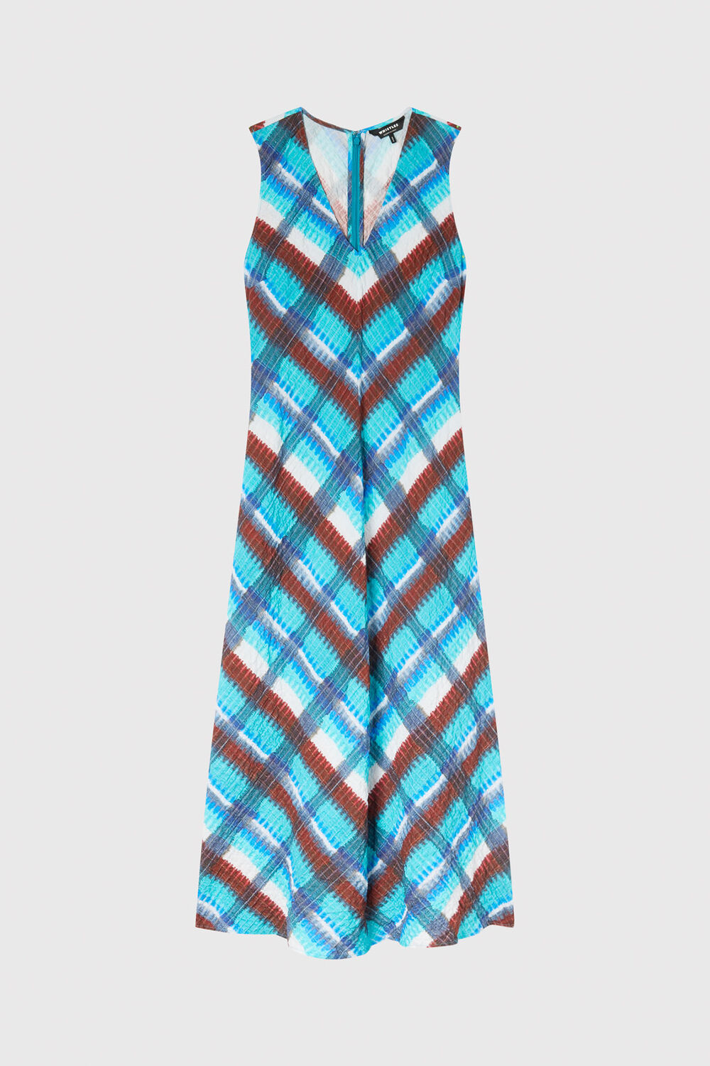 Blue Petite Checked V Neck Textured Dress