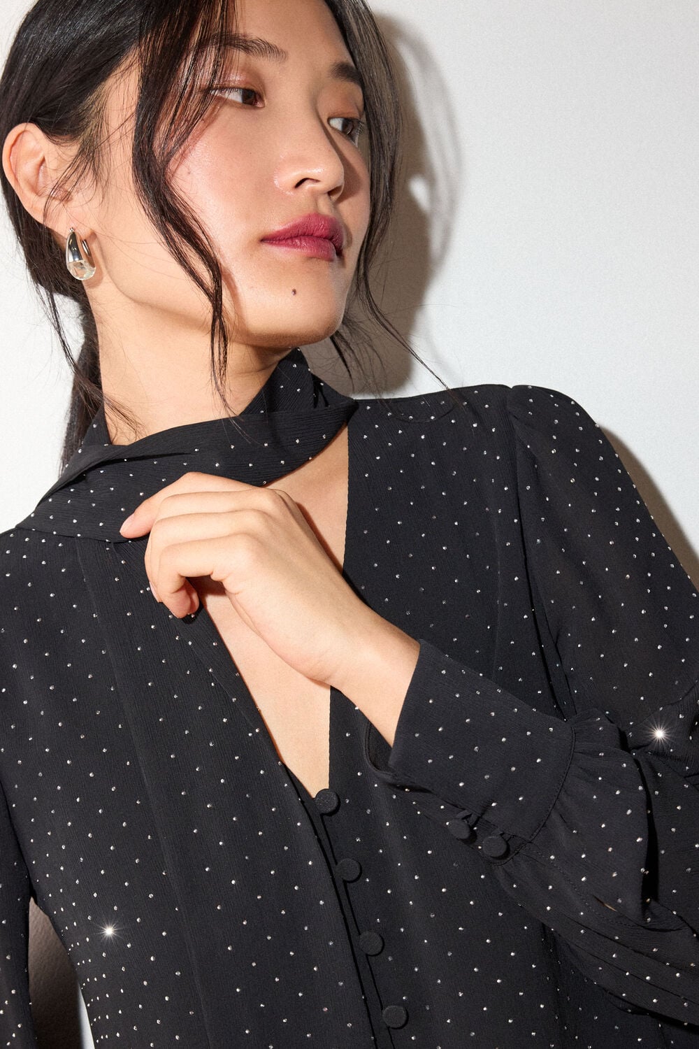 Black Sparkle Hot Fix Scarf Top