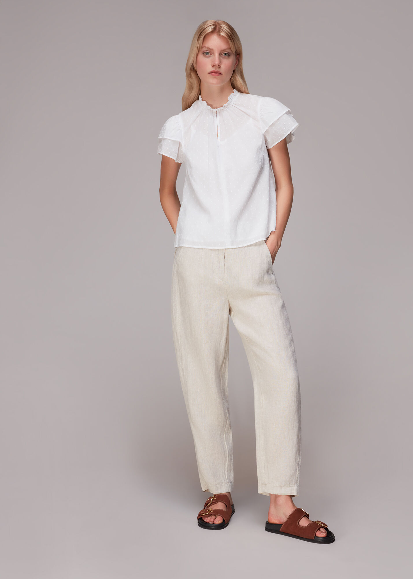 White Dobby Cotton Blouse WHISTLES