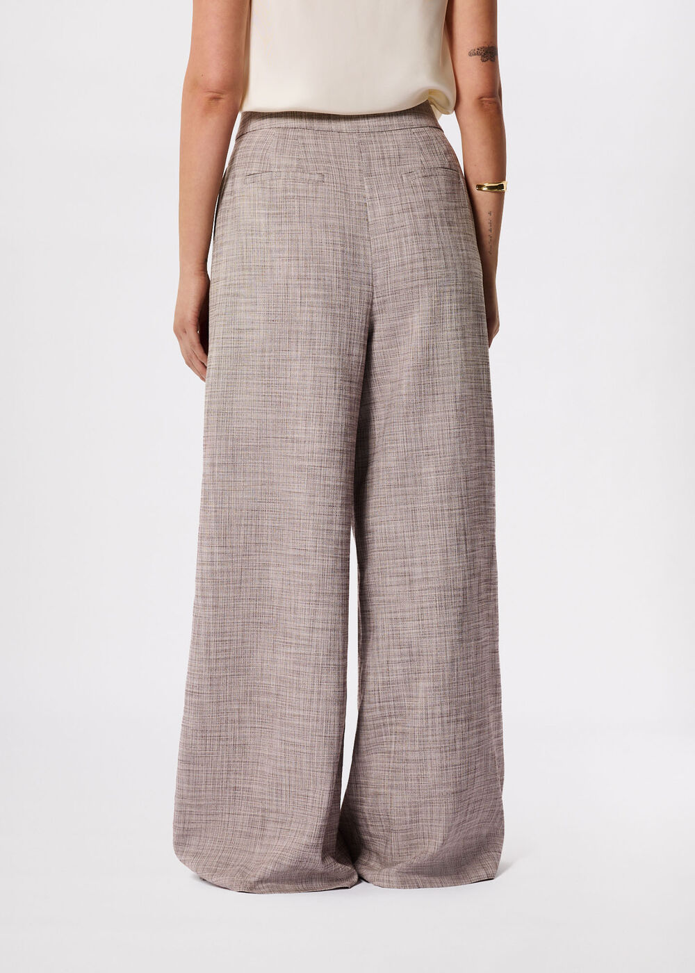 Check Pleat Wide Leg Trouser