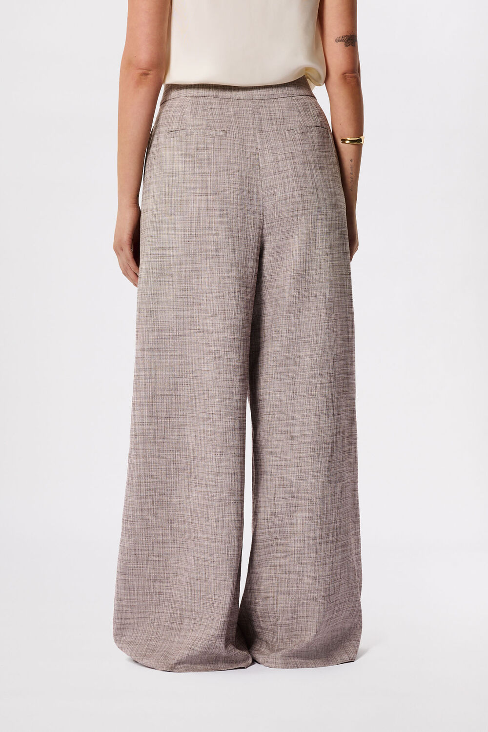 Grey Check Pleat Wide Leg Trouser