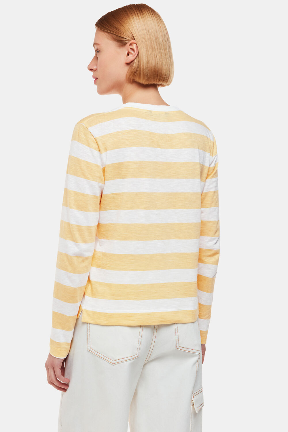 Yellow Crew Neck Stripe Pocket Top