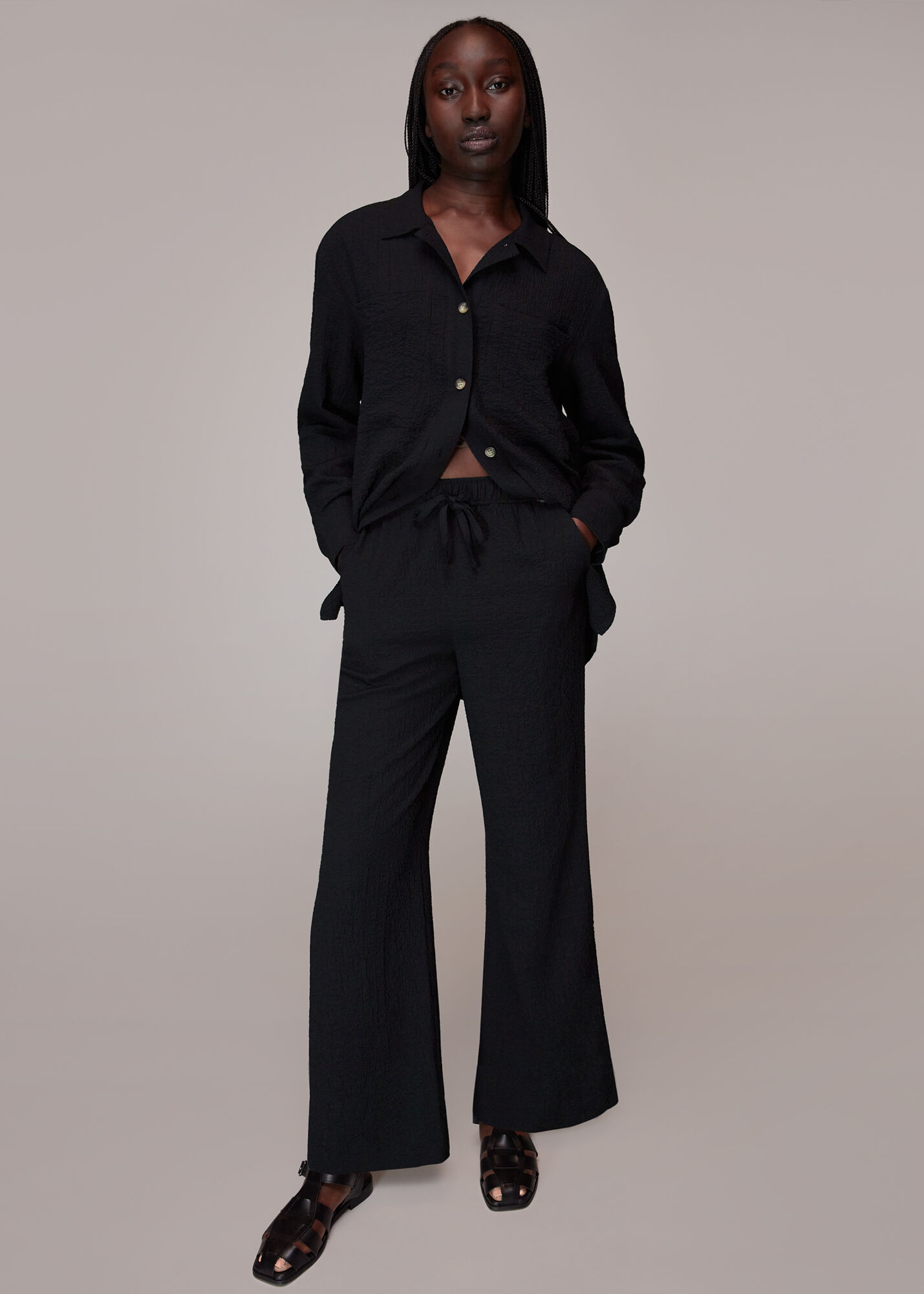 Black crinkle trousers new arrivals