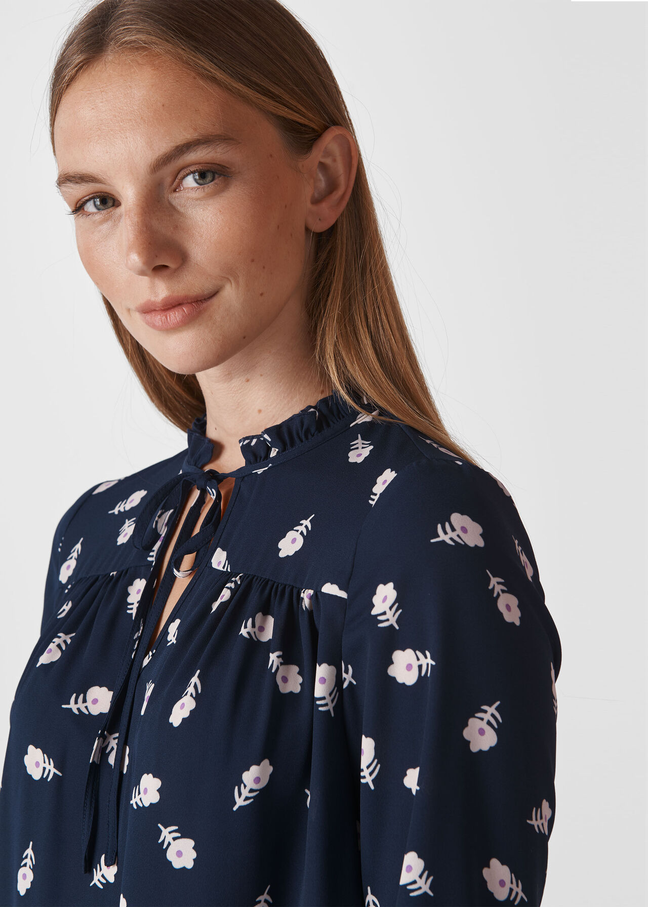 Navy/Multi Rowan Print Layla Blouse WHISTLES Whistles UK