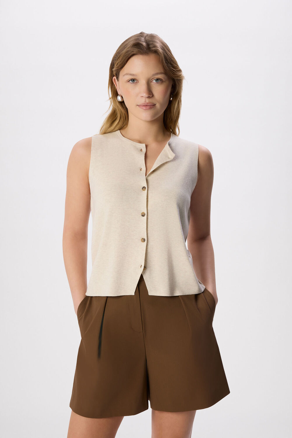 Oatmeal Lucy Button Front Knit Tank