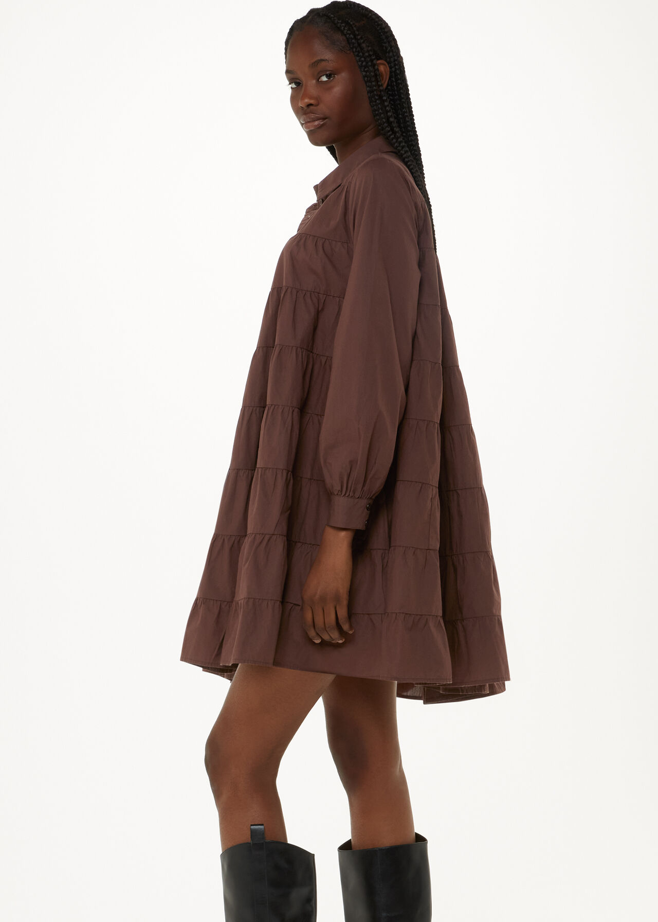 Brown Edie Tiered Trapeze Dress | WHISTLES