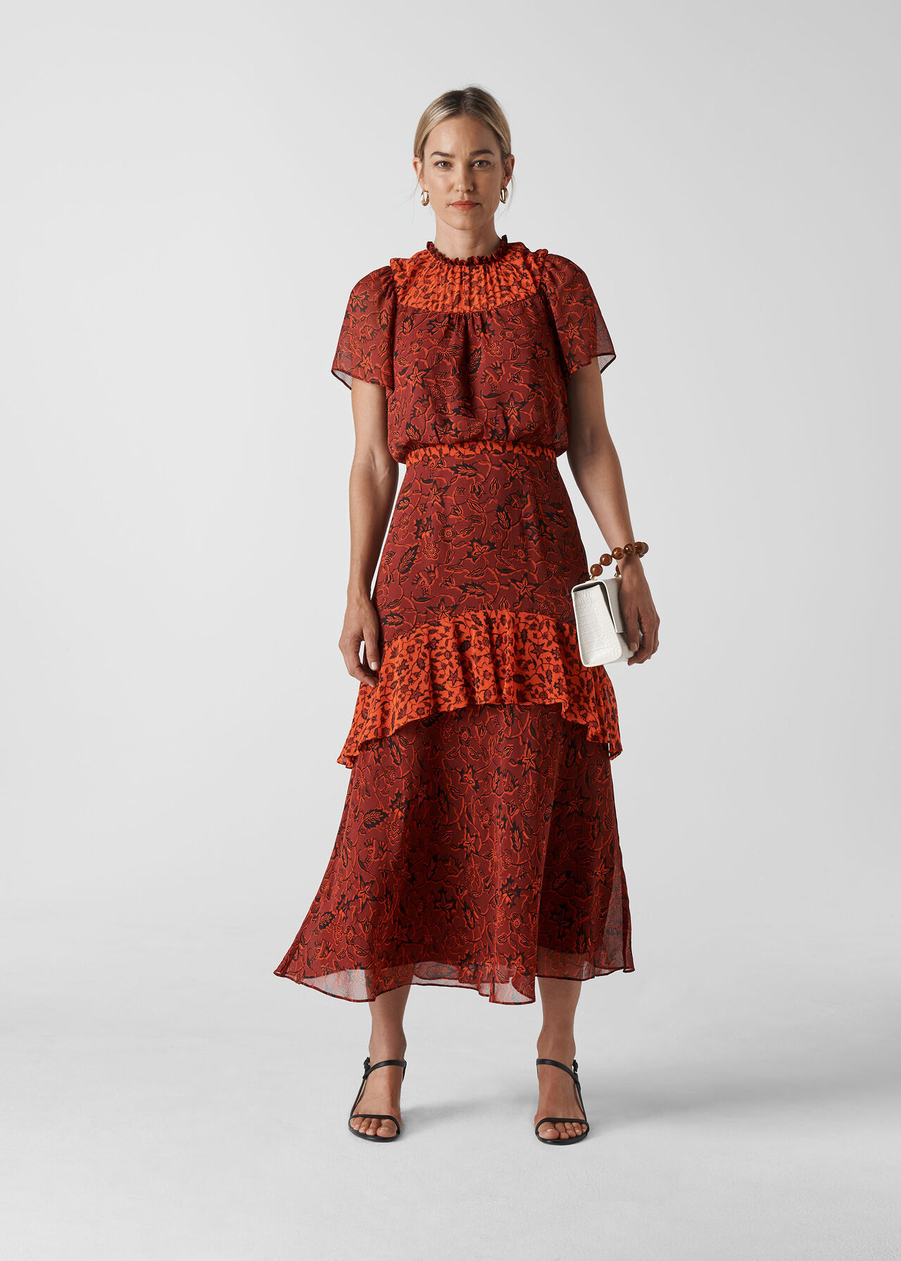 Red/Multi Batik Leaf Arianna Dress, WHISTLES