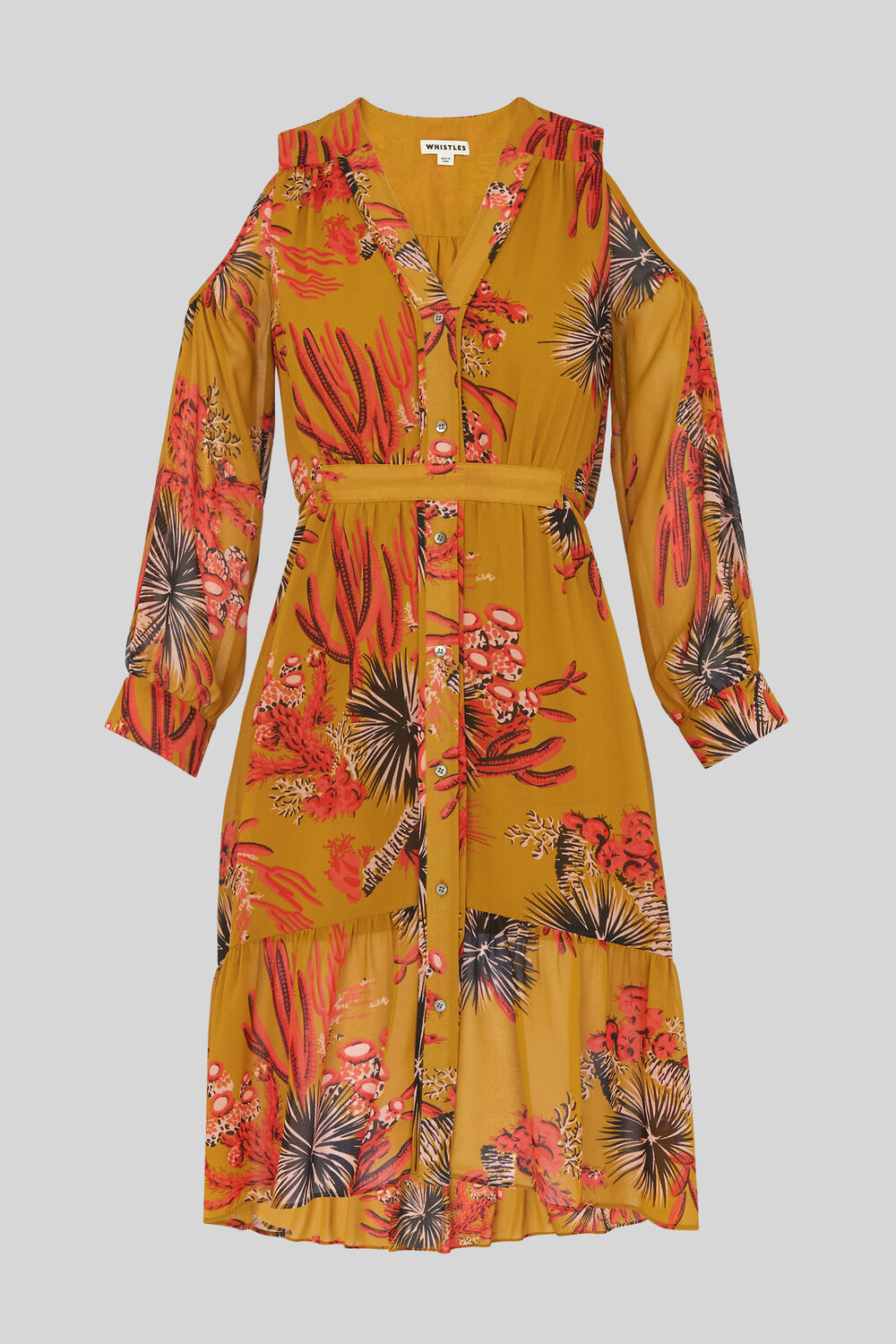 Cactus Cold Shoulder Dress Gold/Multi