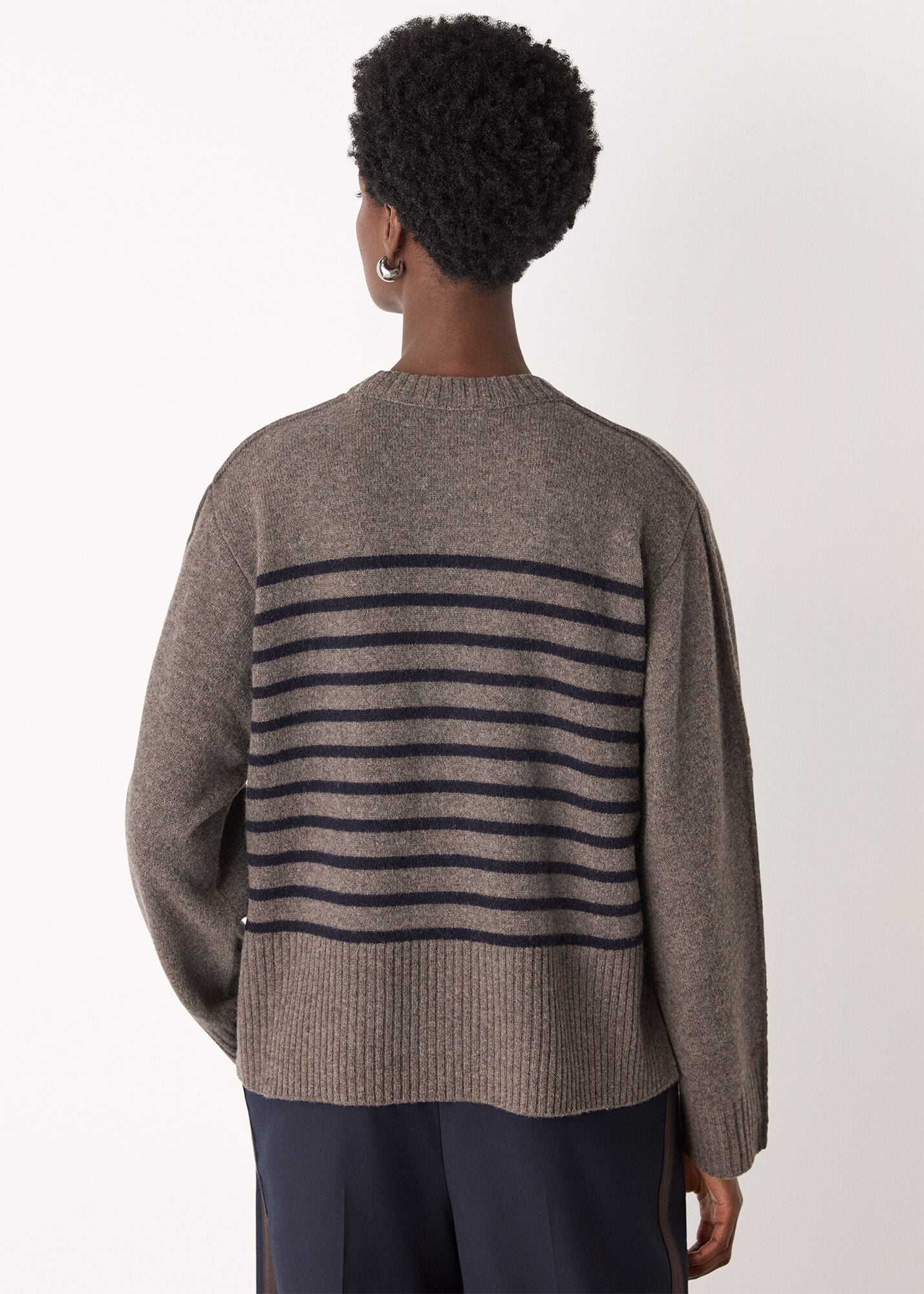 Neutral Wool Stripe Crew Neck Knit | WHISTLES | Whistles UK |