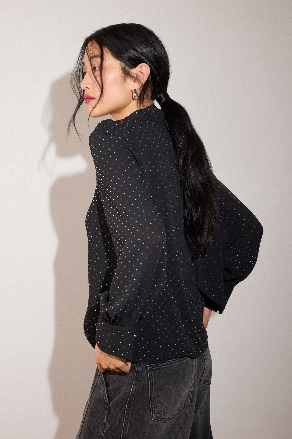 Black Sparkle Hot Fix Scarf Top