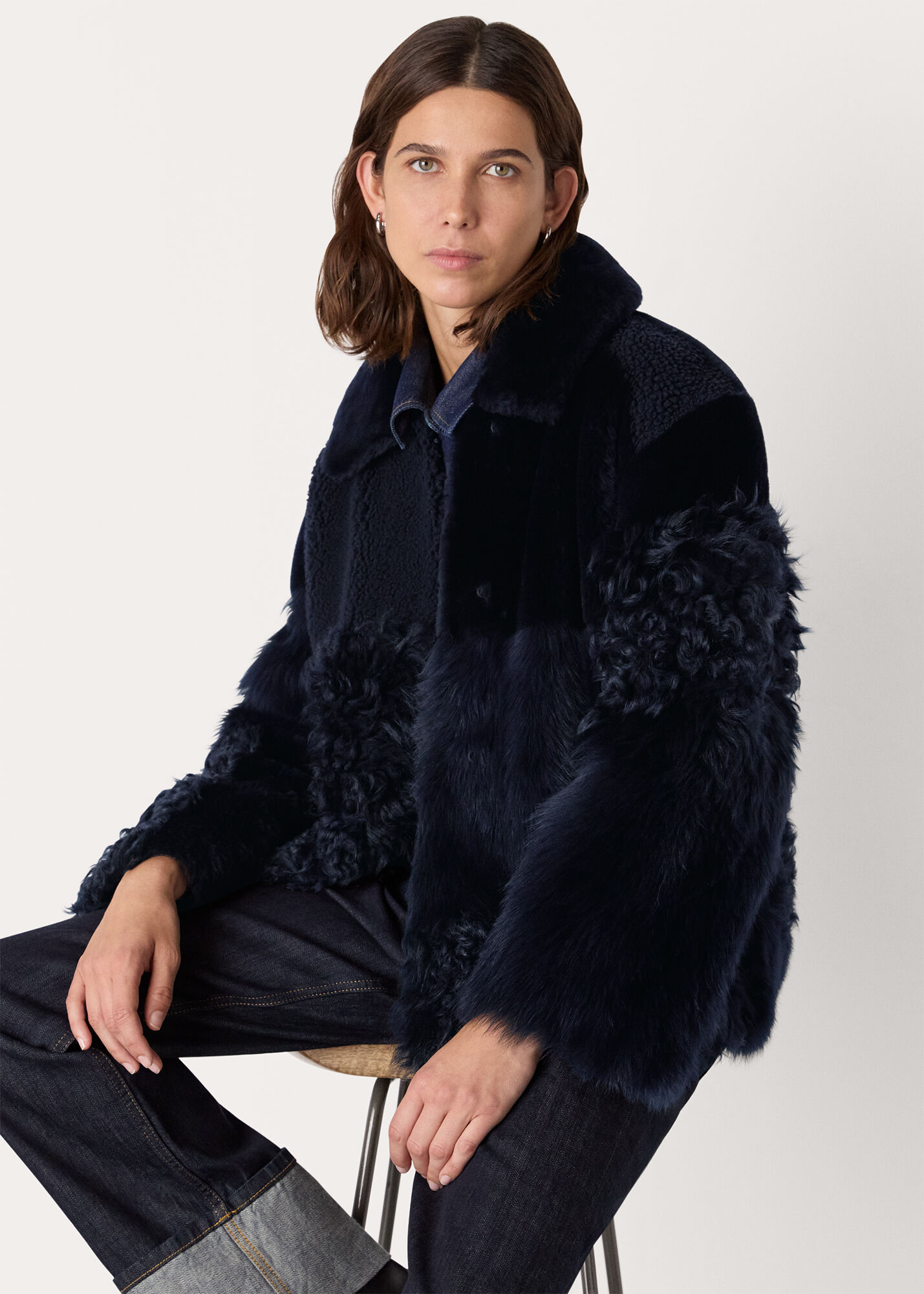 Navy Hema Shearling Coat | WHISTLES | Whistles UK |