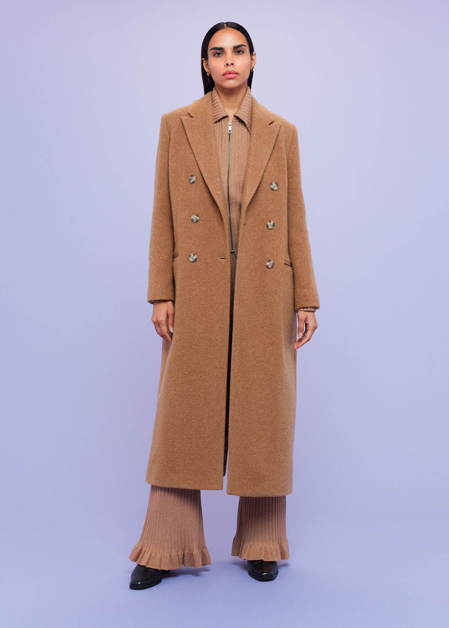 Camel Textured Wool Blend Coat WHISTLES