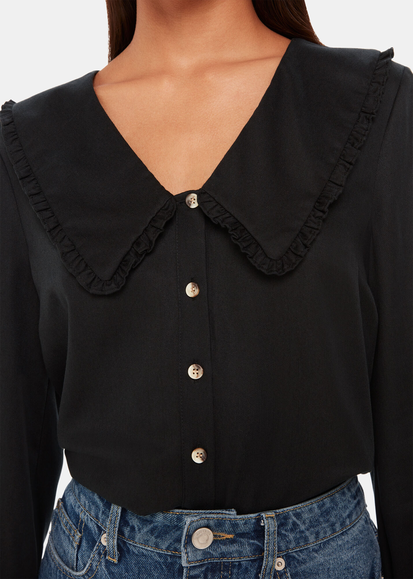 Black Button-Up Blouse With Oversized Collar | Whistles