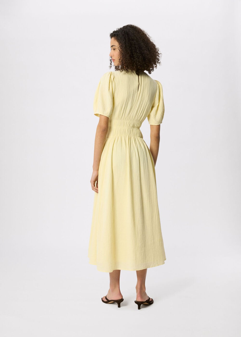 Petite Shirred Cheesecloth Midi Dress