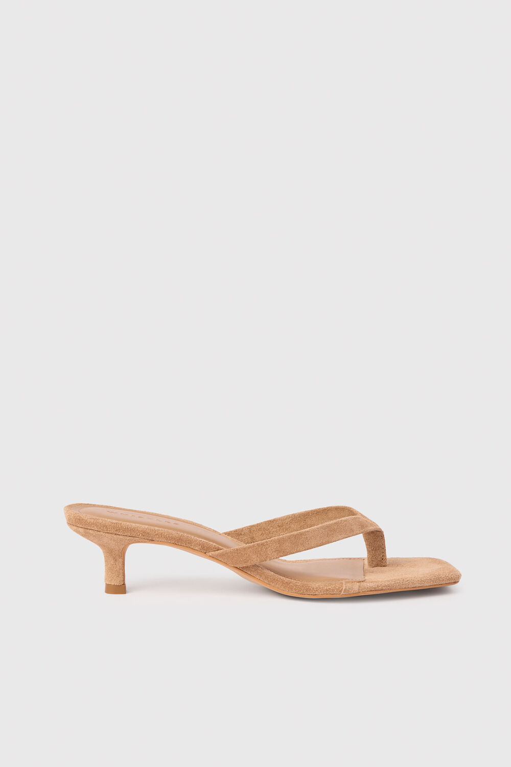 Neutral Suede Toe Post Heeled Mule