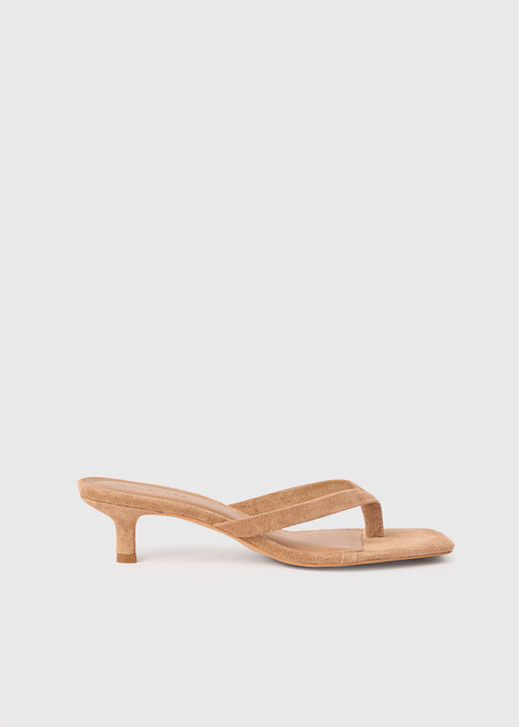 Neutral Suede Toe Post Heeled Mule