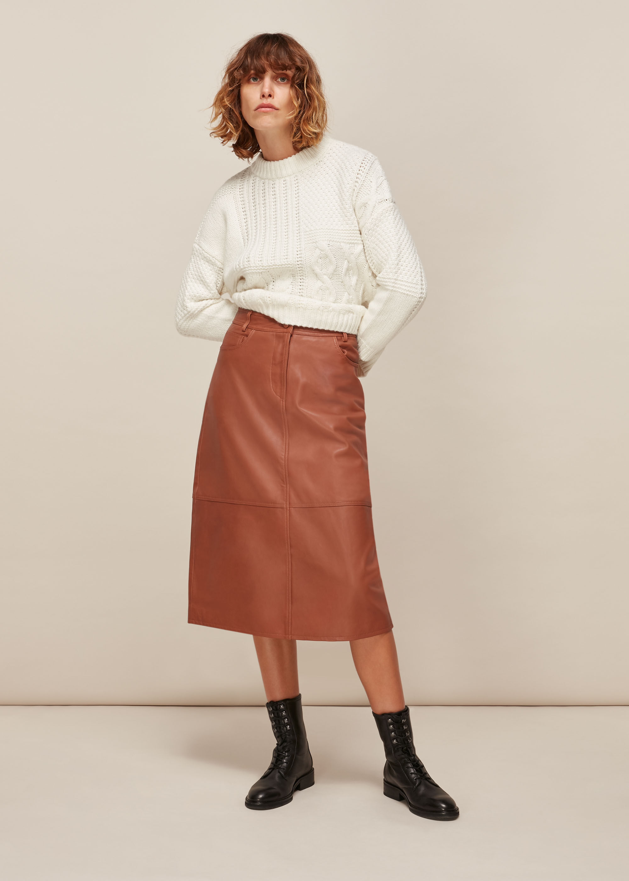 Light Brown High Rise Faux Leather Skirt