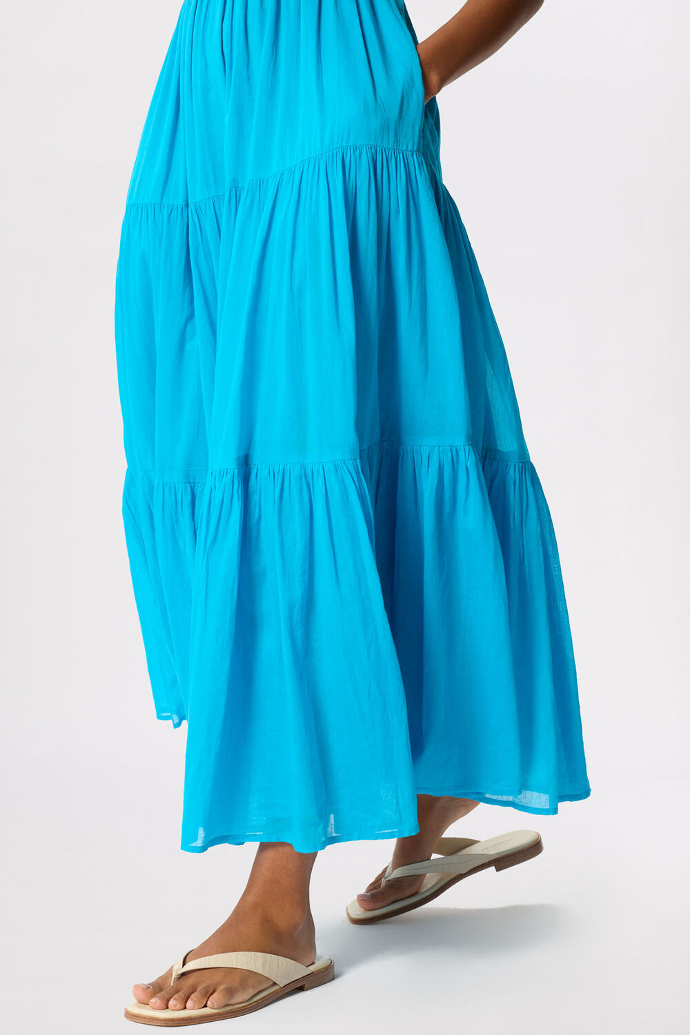 Turquoise Cotton Maxi V Neck Sundress