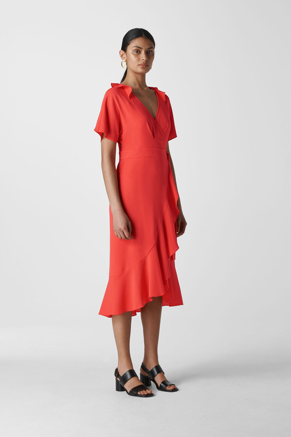 Abigail Frill Wrap Dress Coral/Multi