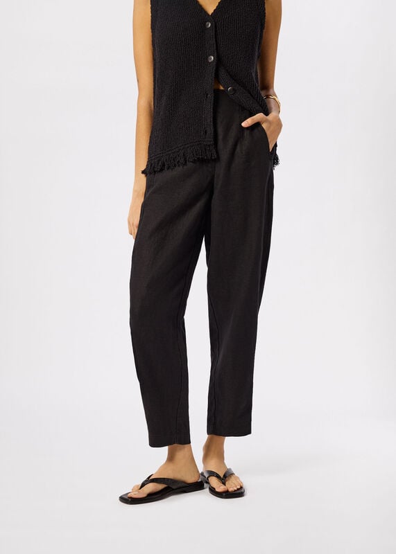 Black Linen Barrel Leg Trouser