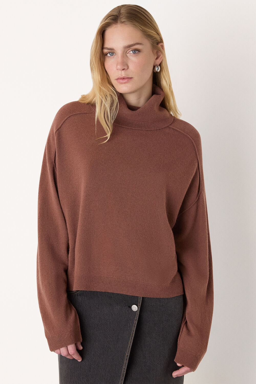 Brown Wool Cowl Neck Knit Jumper