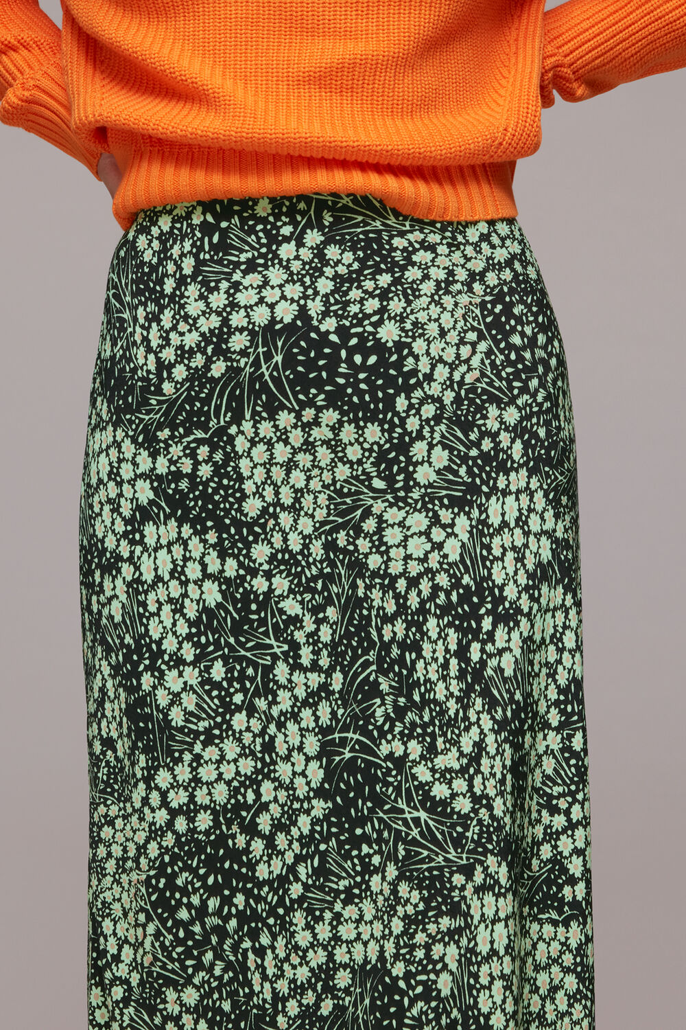Green Daisy Meadow Bias Cut Skirt