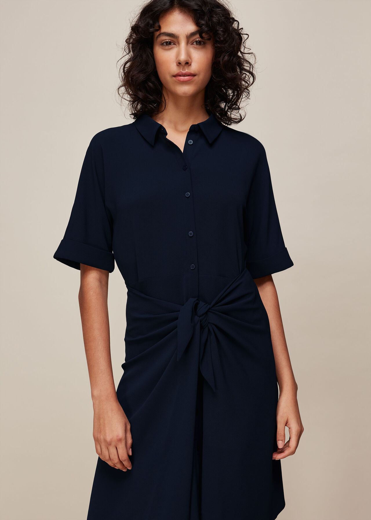 Dolly Tie Front Dress Navy