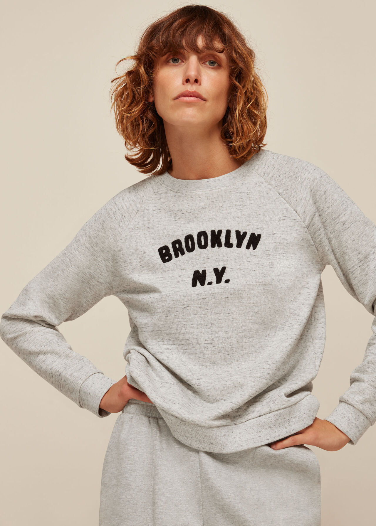 Grey Marl Brooklyn Logo Sweatshirt | WHISTLES | Whistles UK