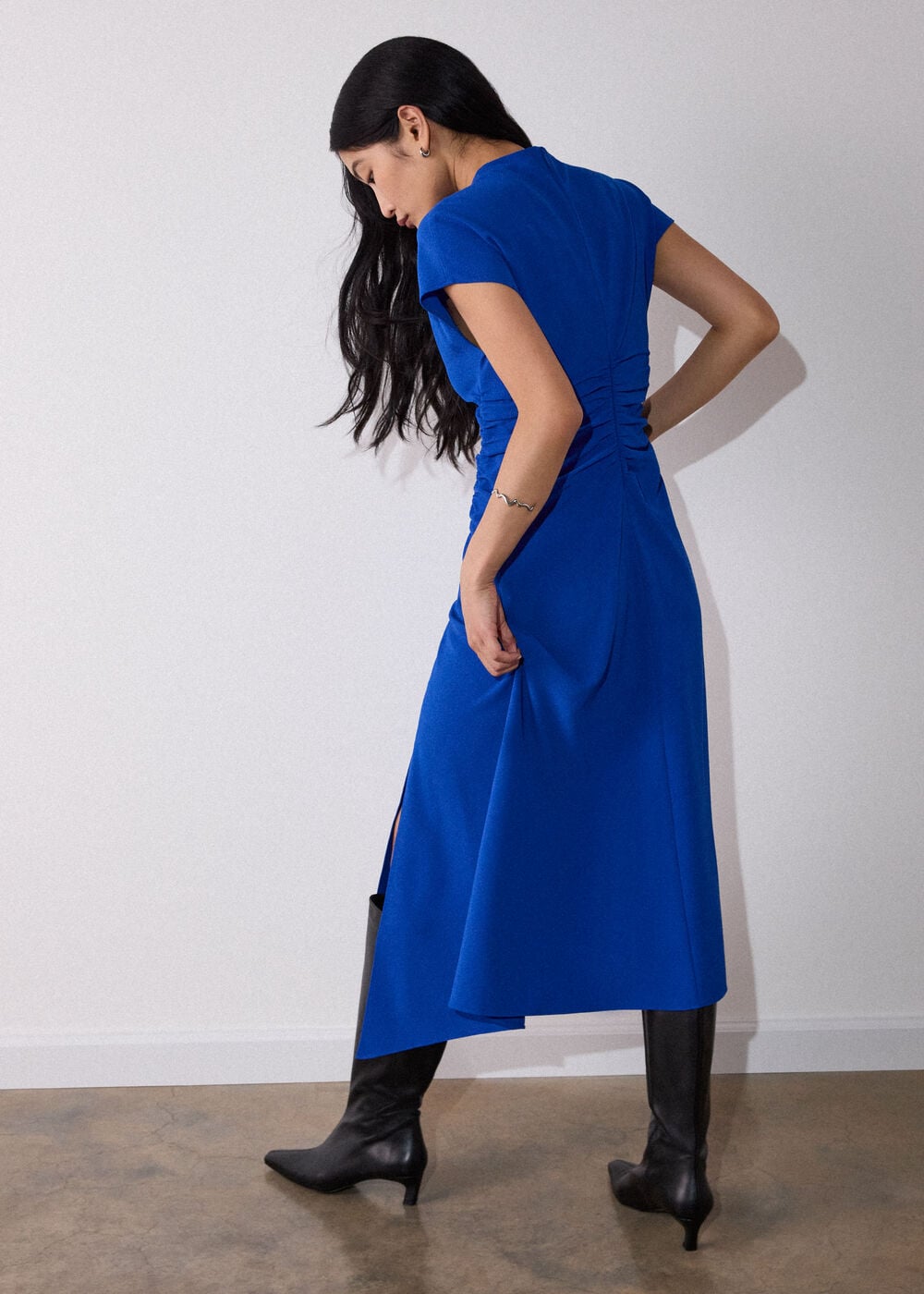 Crepe Ruched Midi Dress