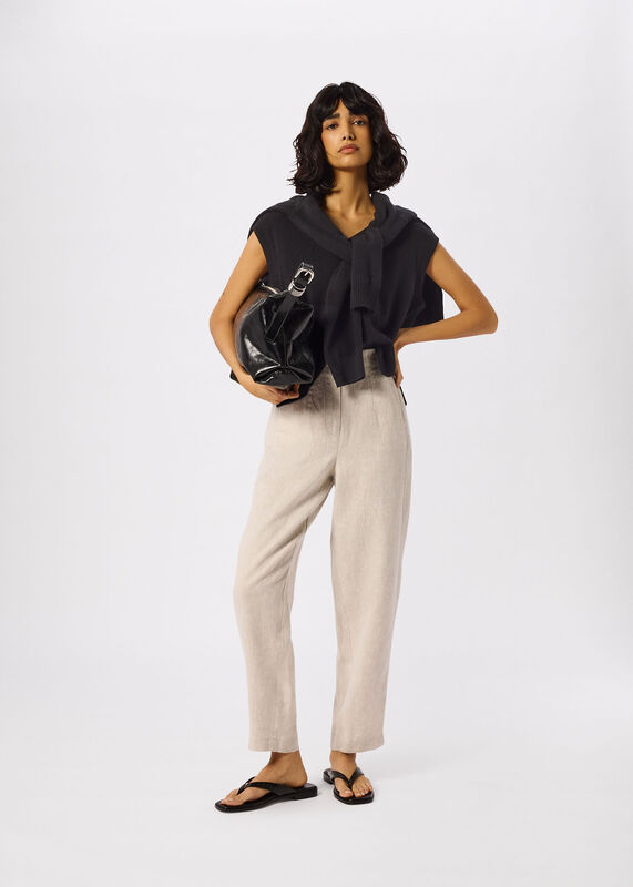 Oatmeal Linen Barrel Leg Trouser
