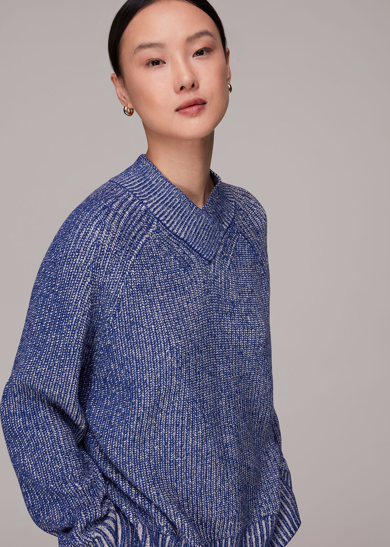 Plated Rib V Neck Jumper