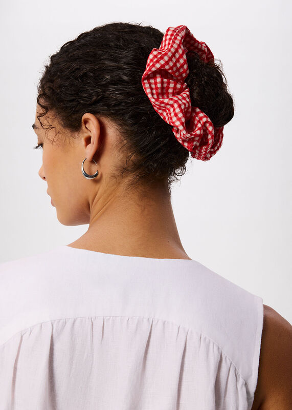 Red Gingham Shirred Scrunchie