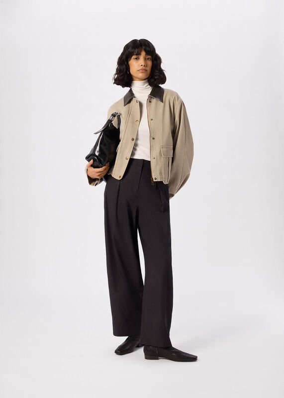 Taupe Casual Contrast Collar Jacket