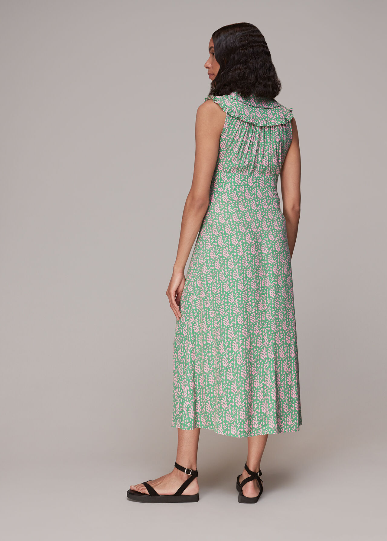 Cut Out Leaf Print Midi Dress