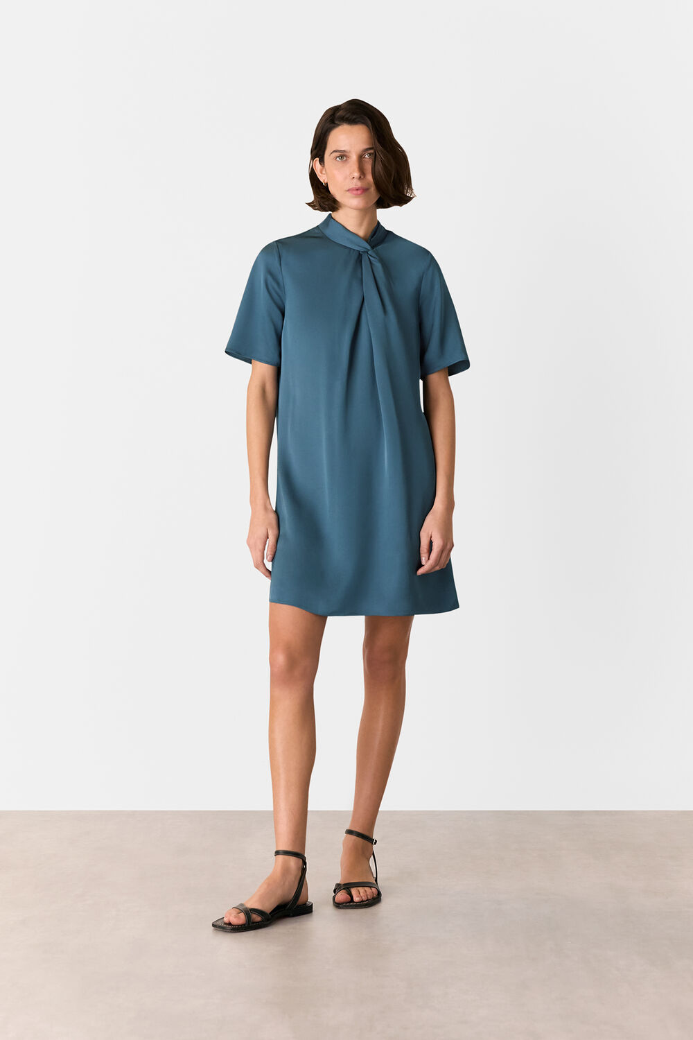 Teal Cara Twist Neck Mini Dress