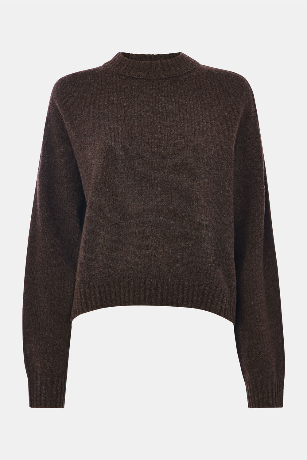 Brown Wool Curved Hem Knit