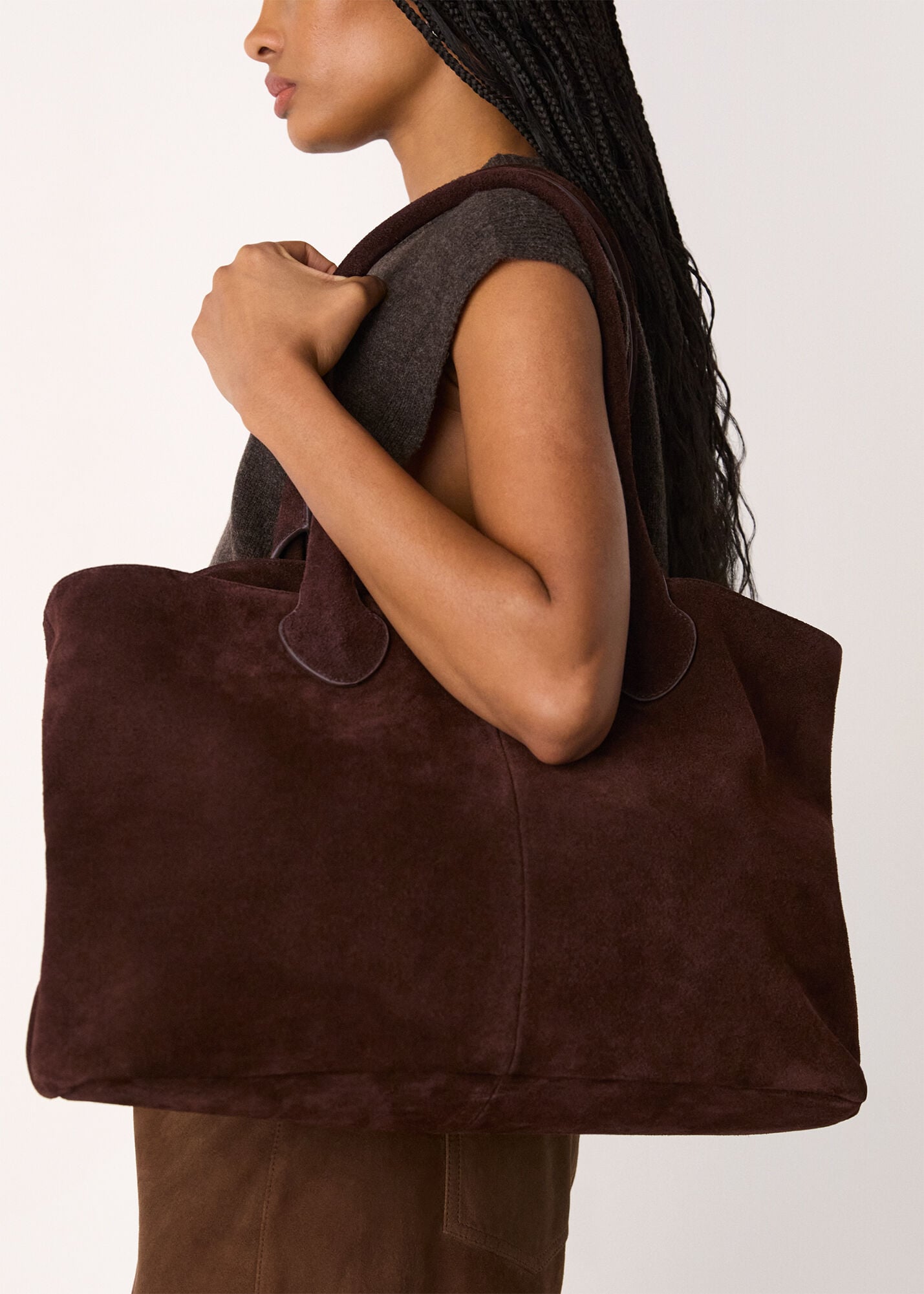 Chocolate Leandra Suede Tote Bag | WHISTLES | Whistles US |