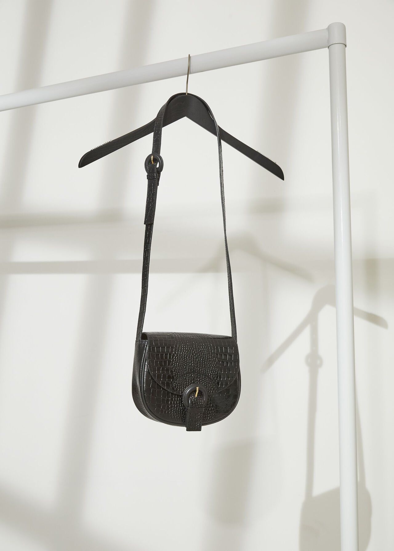 Leon Croc Saddle Bag Black