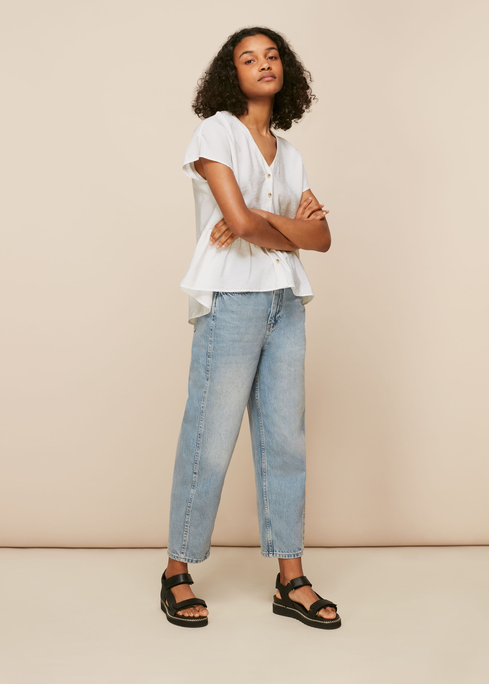 Peplum outlet button top