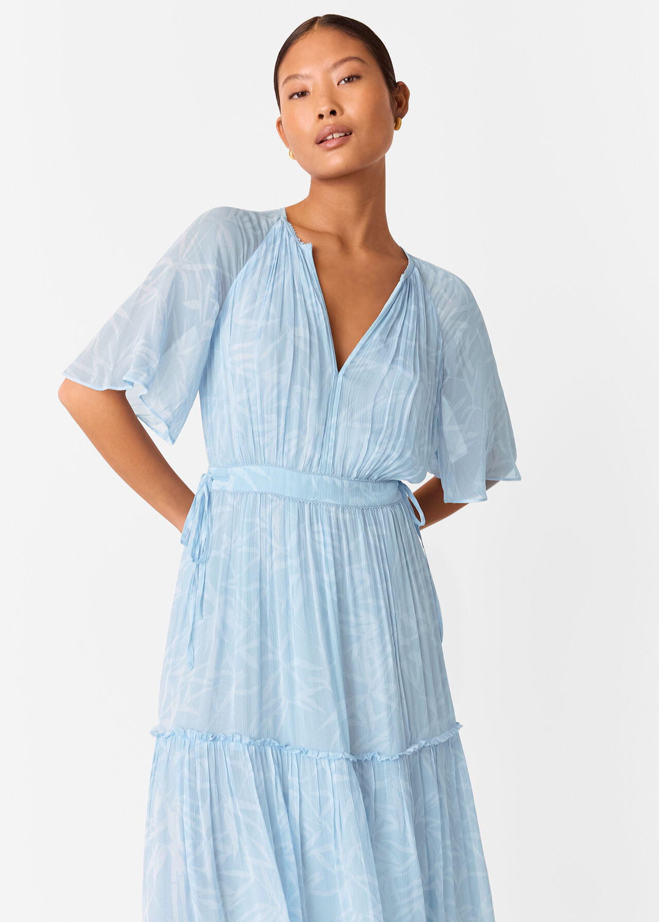 Petite Bamboo Leaves Gathered Dress