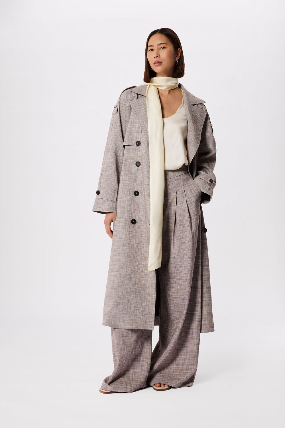 Grey Checked Trench Coat